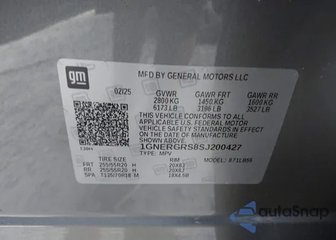 2025 Chevrolet Traverse Lt из США, поврежденный, VIN 1GNERGRS8SJ200427